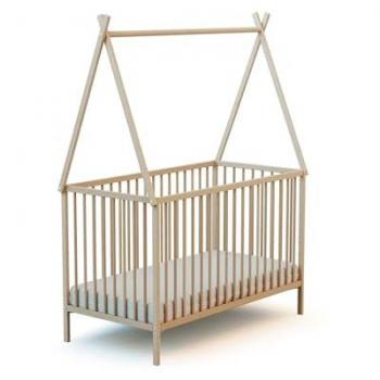 Cama tipi de madera Webaby 60x120 con techo, color haya natural