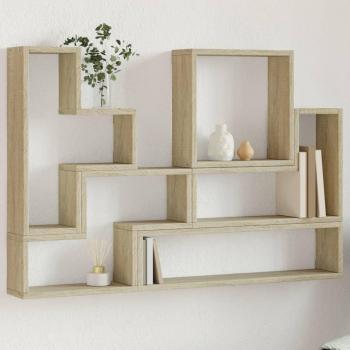 Estantería de pared de madera de ingeniería 96x12x64 cm en blanco, negro y roble Sonoma - Mueble de almacenaje para oficina, estudio, sala de estar y dormitorio