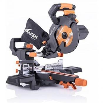 Sierra ingletadora deslizante de 185 mm (R185SMS+) de Evolution con corte multimaterial; bisel de 45