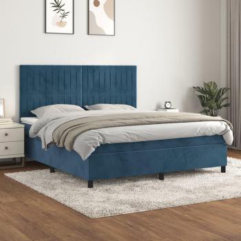 Cama box spring suave con colchón terciopelo azul oscuro 160x200 cm