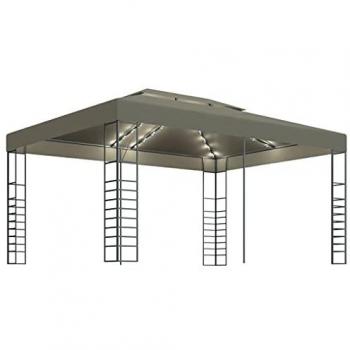 Carpa cenador de jardín con tira de luz LED 3x4m taupé 180 g/m²
