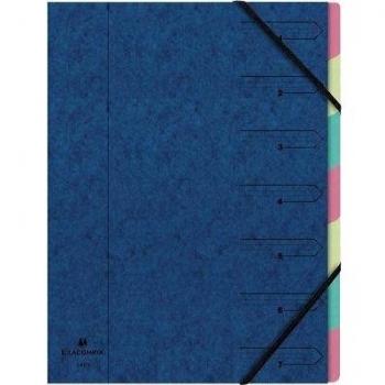 Carpeta clasificadora archivadora EXACOMPTA con gomas, cartón 400 g, tamaño A4, color azul, 7 compartimentos