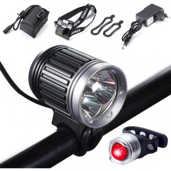 Luz de bicicleta,Suniness LED Luz de bicicleta LED impermeable,5000 lumen XML U2 + Pack de baterías + Cargador 4 modos Luz delantera LED para manillar de bicicleta con bicicleta trasera bicicleta luz