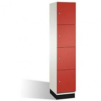 Armario de Compartimentos Bajo Llave Cambio C+P, 4 Compartimentos, Acero, Blanco y Rojo, Dimensiones: 400 mm de Ancho