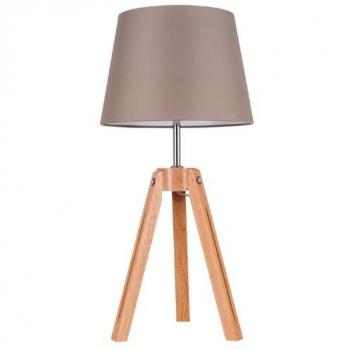 Lámpara de Mesa Tripode EPIKASA, Madera y Metal, Tejido en Roble Gris Marrón, 30x30x55.5 cm