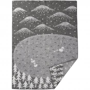 Klippan – : Crema de hellgraue Jacquard Manta 'Lake in the valley' de cordero lana virgen, 130 x 180 cm – Aprox. 1,2 kg y 3 mm de grosor.