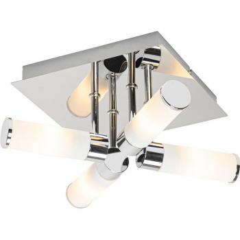 Plafón de baño moderno cromo 4 luces IP44 acero/vidrio cuadrado adecuado para LED