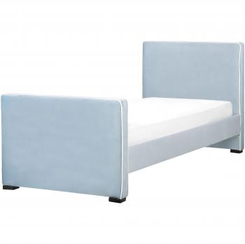 Cama Individual de Terciopelo Azul con Cabecero 90 x 200 cm para Niños - Estilo Moderno y Tradicional