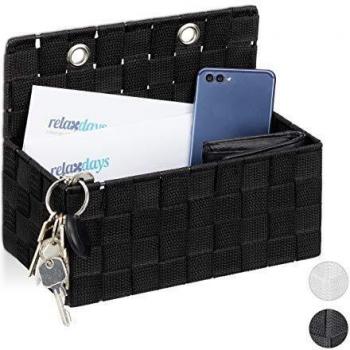 Cesta de Almacenamiento Colgante Organizador para Baño, Pasillo y Dormitorio, 20x25x15 cm, Negro - Relaxdays
