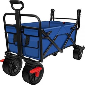 BEAU JARDIN Carretillas de Carro Jardin Plegable con Freno Carro de Transporte Independiente, Remolque de Jardín con Manijas de Empuje Ajustables, Cargable hasta 80 KG - Azul