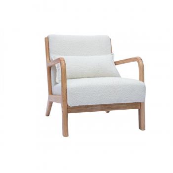 Sillón nórdico de borreguillo blanco y madera clara maciza DERRY
