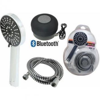 Kit de Ducha Brixo con Doccietta Ajustable, Tubo Cromado y Altavoz Bluetooth Impermeable para Música