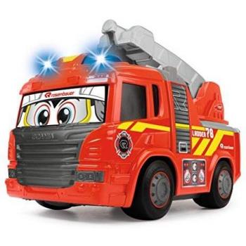 Dickie Toys 203814016-Happy Fire Truck, motorisiertes Feuerwehrauto mit Licht, Sound & Freilauf, Happy Series-Camión de bomberos Scania 25cm-motorizado-luz y sonido