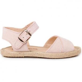 Sandalias abiertas de niña de piel serraje con tiras cruzadas y suela de yute