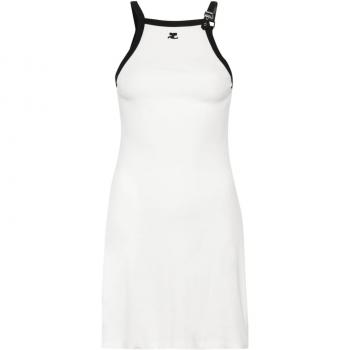 Courrèges Women's Buckle Contrast Short Dress in White | Size Large
