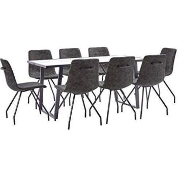 vidaXL Juego de Comedor 9 Piezas de Cuero Sintético Mobiliario Interior Casa Hogar Robusto Duradero Resistente Funcional Práctico Útil Marrón Oscuro