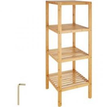 Estantería de bambú Tectake 33 x 33 x 97 cm, con topes antideslizantes en las patas, diseño bonito y fácil de limpiar, montaje rápido y versátil, ideal como mueble para baño con