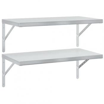 Estantes de pared 2 uds acero inoxidable plateado 75x40 cm
