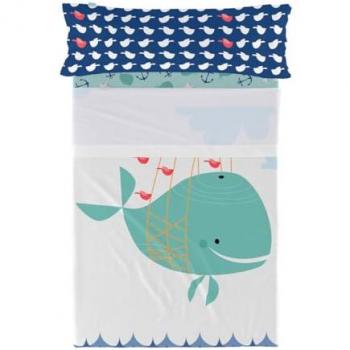 Juego de Sábanas HappyFriday Moshi Moshi Whale Multicolor Cama de 105 2 Piezas