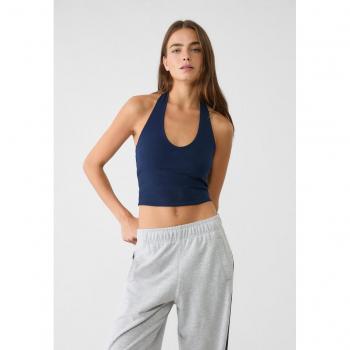 Navy Blue XL Halter Crop Top
