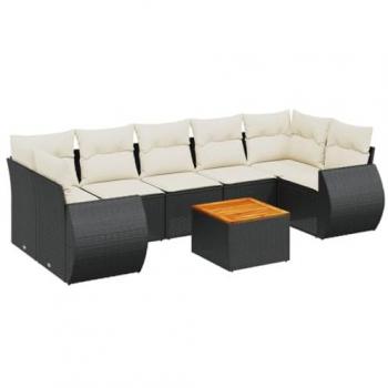 8-Piece Black Poly Rattan Garden Sofa Set with Cushions