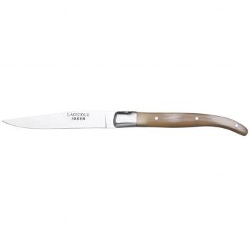 Joker Cuchillo de Mesa laguiole Bècasse con Mango en asta de Toro y Hoja de Acero 420 de 10 cm, virola INOX, 65 Gramos, CL01 + Tarjeta Multiusos de Regalo