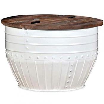 vidaXL Coffee Table Solid Reclaimed Wood White Barrel Shape