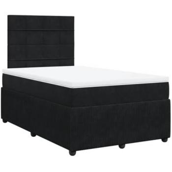 Cama Box Spring con colchón de muelles en terciopelo negro 120x200 cm