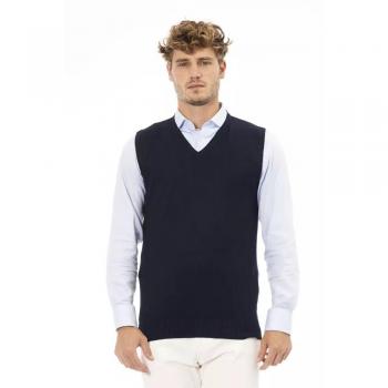 Alpha Studio Blue Viscose Vest - IT48 | M, Sleeveless Knitwear, Male, Blue, Size: M, Viscose Vest with V-neckline - Regular Fit