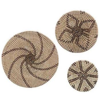 Juego de 3 decoraciones de pared de caña asimétricas y contemporáneas - Beige - Atmosphera