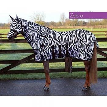 Máscara Anti-Moscas para Caballos con Cubierta de Cuello y Capucha en Diseño Cebra - Tamaño 165 cm