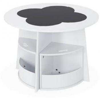 Mesa con Pizarra y 4 Sillas con Almacenaje para Niños, Nephos, Blanco, 70x70x49 cm