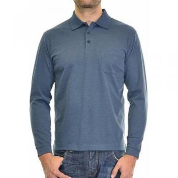Poloshirt Ragman Azul Melange L, Tejido Suave con Botones, 70% Algodón y 30% Poliéster