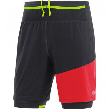 GORE Wear, Hombre, Pantalones cortos transpirables 2in1 para correr, GORE R7 2in1 Shorts, Talla: L, Color: Rojo/Negro, 100096