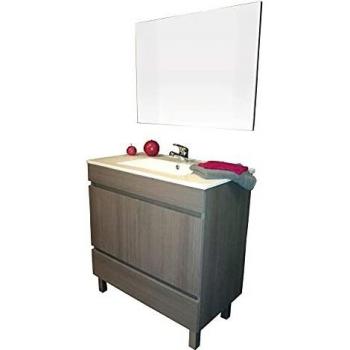 Mueble de baño ONDEE LANCELO - 80cm - Madera gris oscuro melamina - Entregado montado