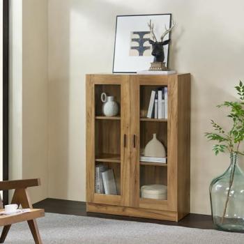 Vitrina Sorø de 2 Puertas y 3 Compartimentos en Cristal y Aglomerado - Efecto Roble 115 x 80 x 31 cm