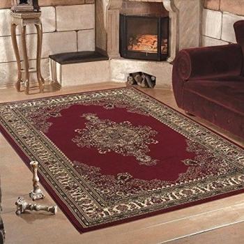 Alfombra suave de diseño clásico oriental tradicional, bordes con cenefa, color rojo, disponible en 6 tamaños, polipropileno, Rojo, 300 x 400 cm