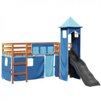 Cama loft con torre infantil azul 90x200 cm de pino macizo