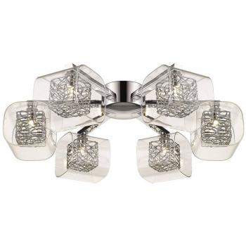 Lámpara de techo NOTTINGHAM de cromo con 6 luces, diseño de malla con varios brazos al ras, transparente y vidrio, tipo de bombilla G9