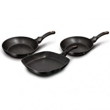Berlinger Haus Black Rose Juego de 2 Sartenes y Grill Inducción 20-24-28cm, Aluminio Forjado, Antiadherente Ecológico Mármol sin PFOA, Diseño Elegante, A