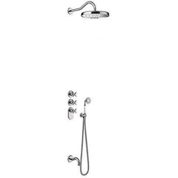 Kit de bañera termostático empotrado Tres-Clasic Color, 3 vías, ducha fija de 310 mm de diámetro con rótula, caño bañera, 57 x 31 x 53,1 centímetros, color cromo