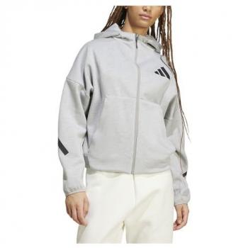 Adidas Z.N.E. Full-Zip Women's Hoodie - Medium Grey Heather - Size M - Poly Mesh
