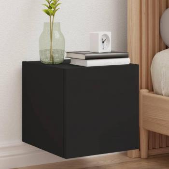 Muebles de pared para TV con luces LED, 2 piezas, color negro, dimensiones 30,5x35x30 cm