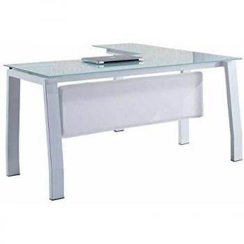 Adec - Blake, Mesa de Despacho, Mesa de Oficina o Escritorio, Estructura metálica Acabado en Color Blanco y Cristal Templado, Medidas: 150 cm
