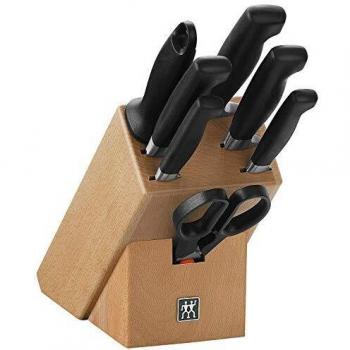 ZWILLING Bloque de cuchillos de 8 piezas, Bloque de madera, Cuchillos y tijeras de acero inoxidable especial/Mango de plástico, Four Star