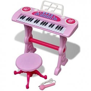 vidaXL Piano de Juguete para Niños de 37 Teclas con Taburete y Micrófono Rosa