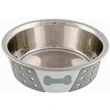 Trixie 25255 Comedero Acero INOX Silicona, 14 cm, Blanco Gris - 400 ml