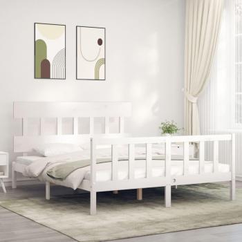 Cama solar sin colchón 160x200 cm madera maciza pino blanca con cabecero de madera maciza
