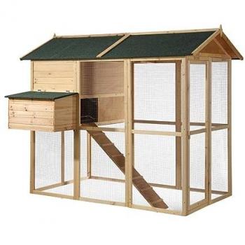 Gallinero de madera con cerca para 8 gallinas - Ancho 201 cm x Profundidad 142 cm x Altura 171 cm - Color Natural - GALLUS