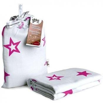 XKKO 8594161574057 - Muselina de bambú, diseño estrellas magenta, 120 x 120 cm